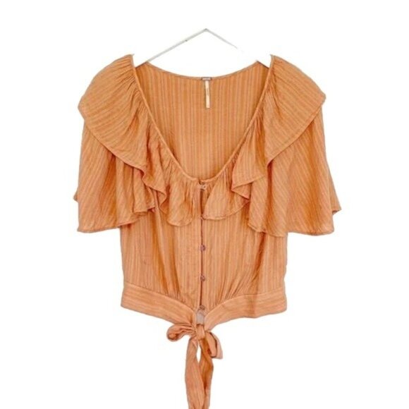 Free People Peach Ruffle Crop Top - Picture 2 of 4